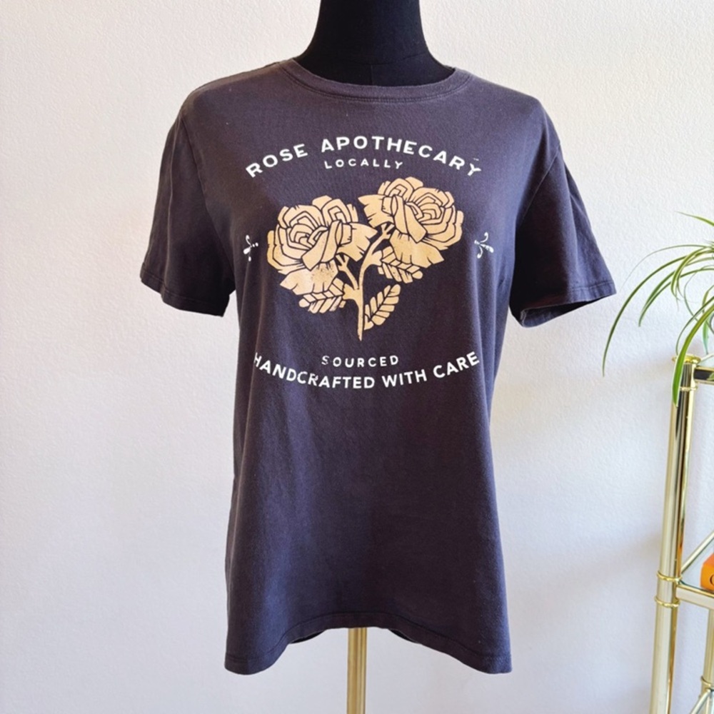 Graphic Black T-Shirt with Rose Design